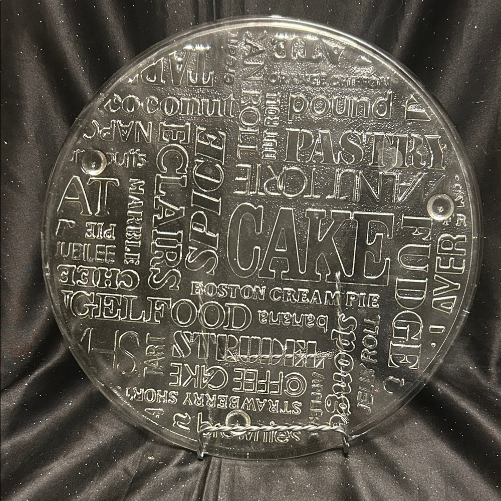 Clear Glass Cake Plate with Text Design